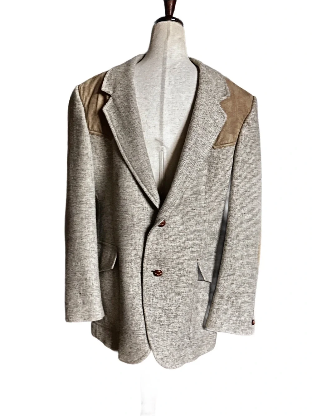 Pendleton ~ Size 42 ~ Vintage ~ Beige Brown ~ Wool Blazer Jacket W/Elbow Patches